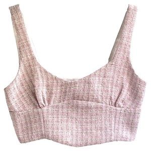 ZARA - Pink And White Tweed Sleeveless Crop Top - NWT - Barbiecore - Size Medium